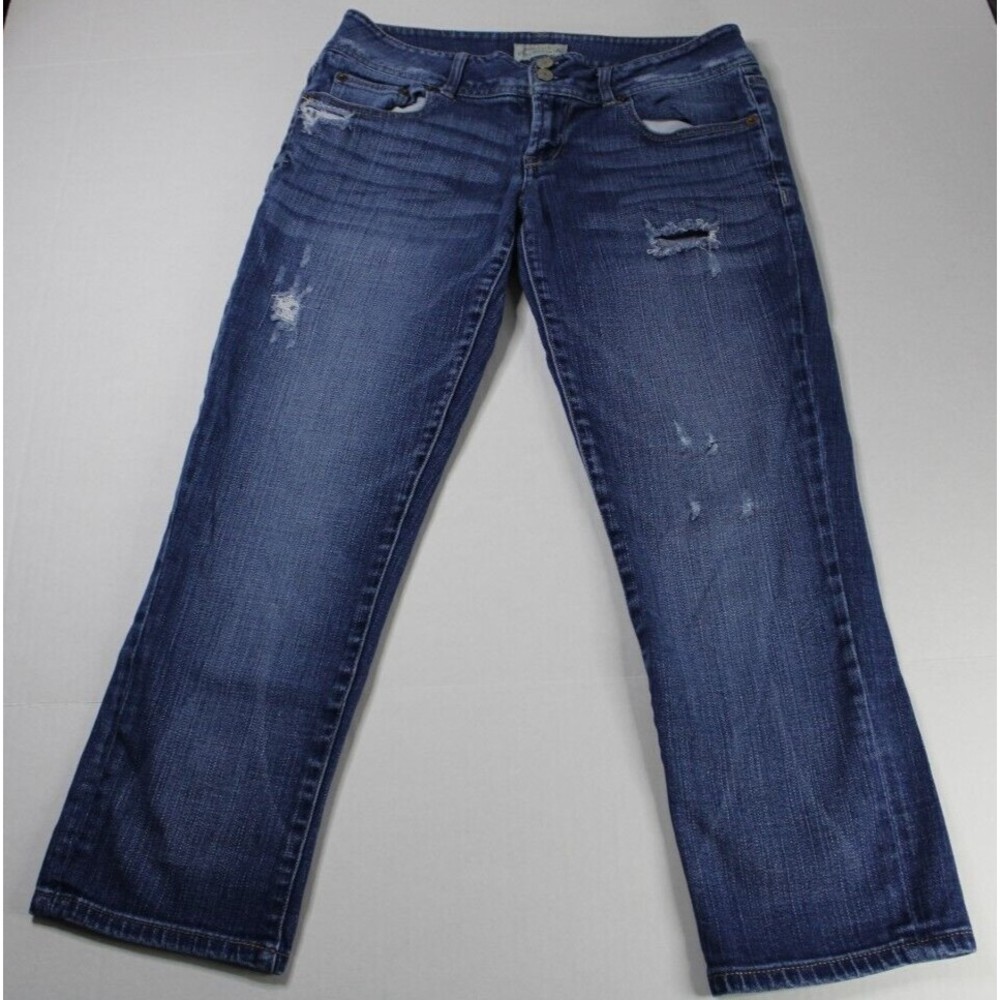 Aeropostale Distressed Crop Jeans Size 5/6  Blue Stretch Denim